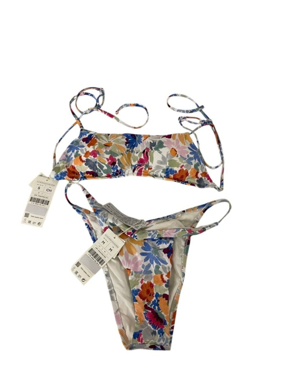Oysho Women Bikini Set S M Multicolor Floral Swimsuit Bandeau Beach 2440/954 NWT